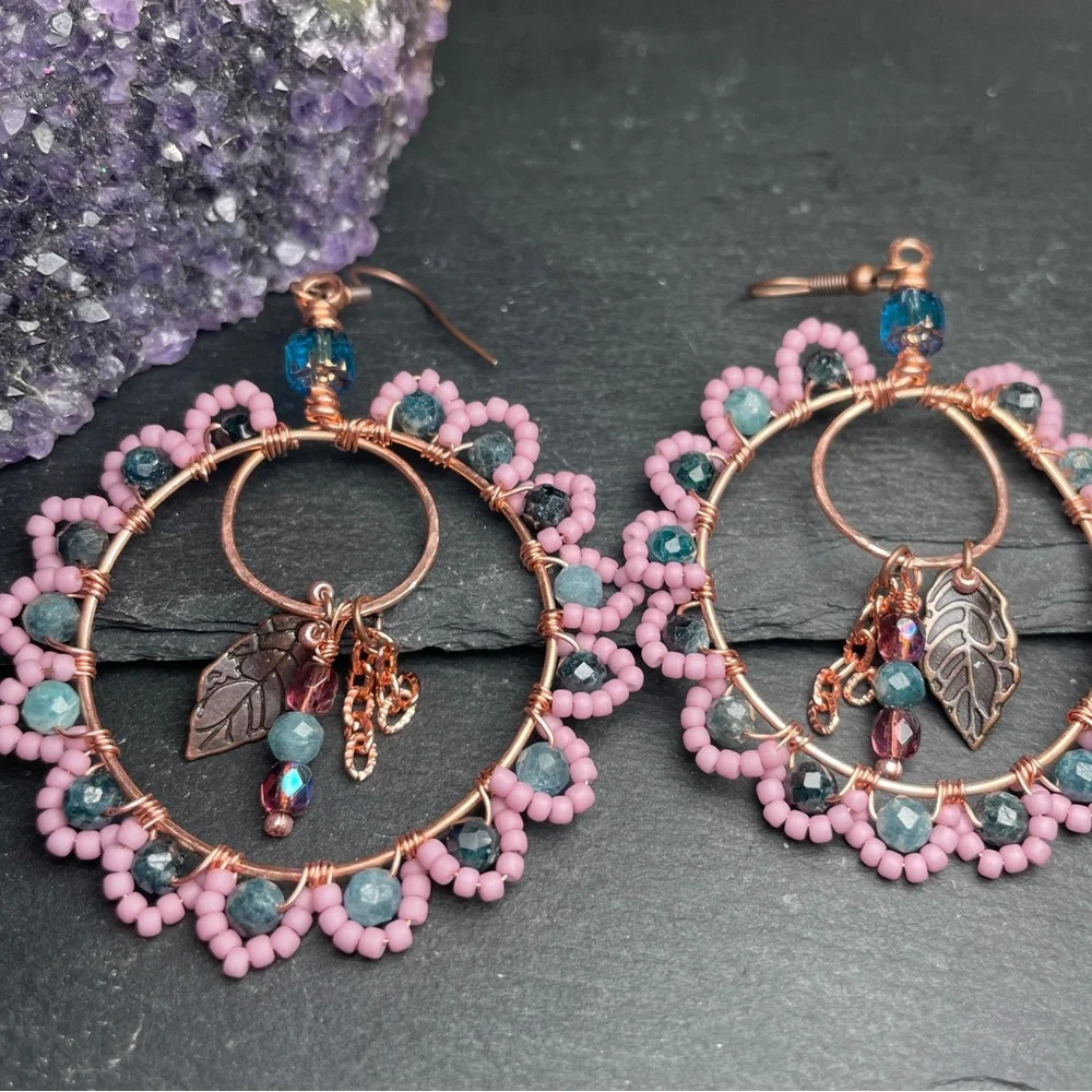 Midnight Garden Tourmaline Hoops Copper Artisan Earrings